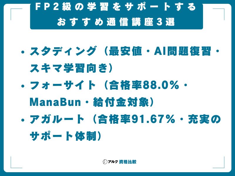 FP2級の学習をサポートするおすすめ通信講座3選