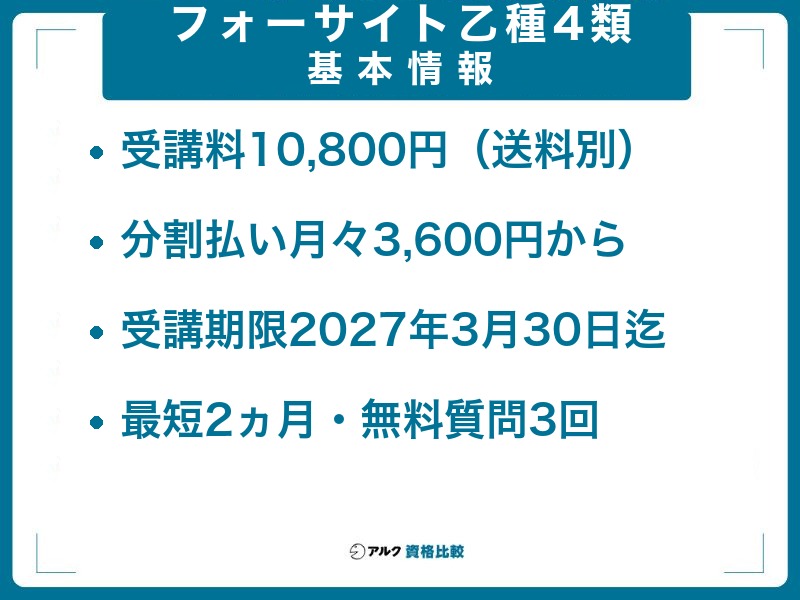 フォーサイト危険物取扱者乙種4類講座の基本情報