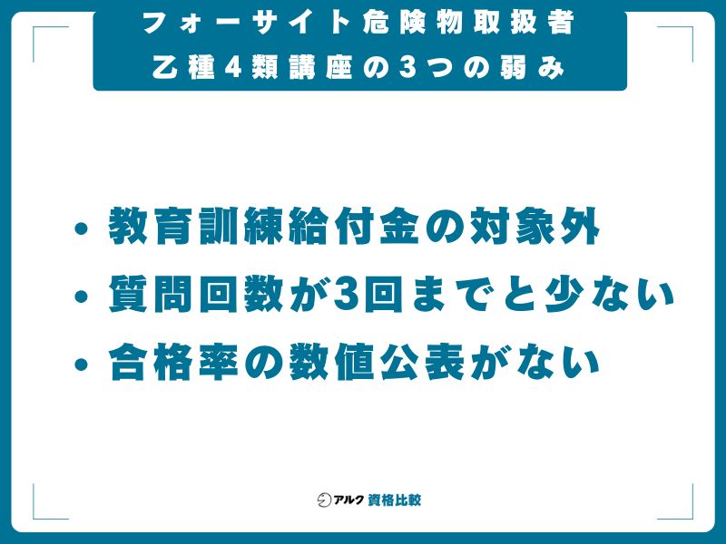 フォーサイト危険物取扱者乙種4類講座の3つの弱み