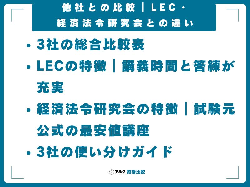 他社との比較｜LEC・経済法令研究会との違い