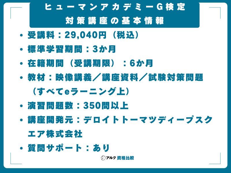 ヒューマンアカデミーG検定対策講座の基本情報