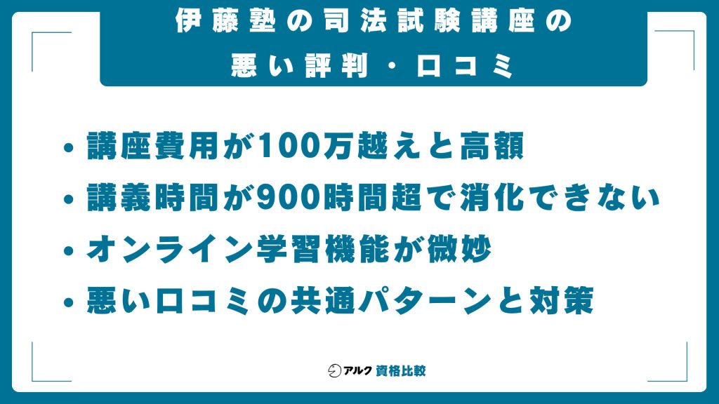 伊藤塾の司法試験講座の悪い評判・口コミ
