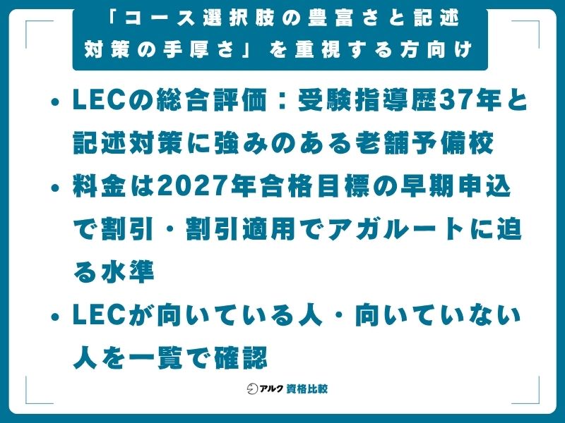 LEC 土地家屋調査士講座 コース選択肢 豊富 記述対策 手厚さ 重視