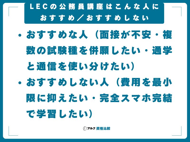LECの公務員講座はこんな人におすすめ/おすすめしない