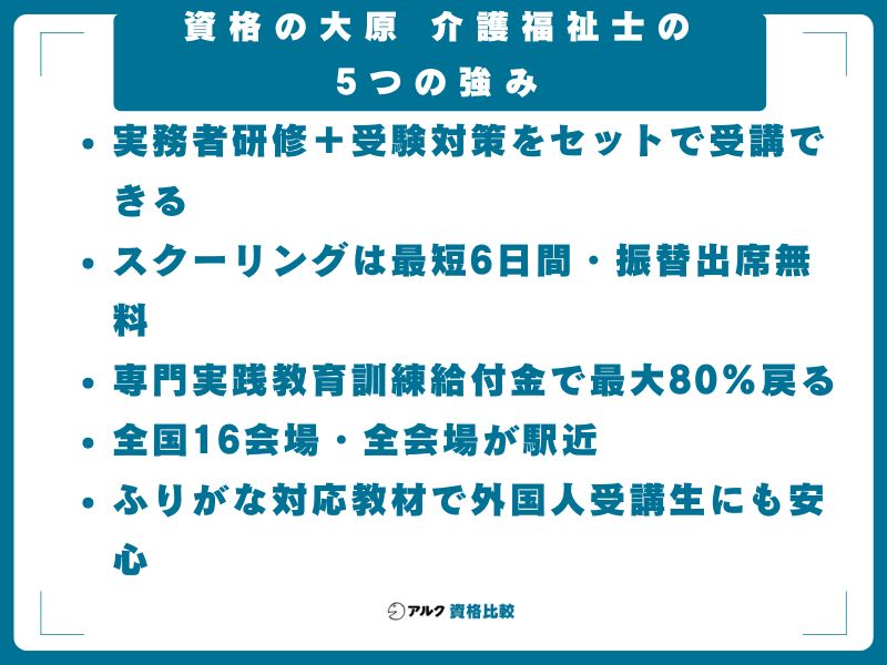 資格の大原 介護福祉士の5つの強み