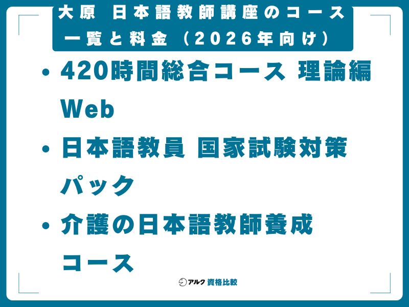 大原 日本語教師講座のコース一覧と料金（2026年向け）