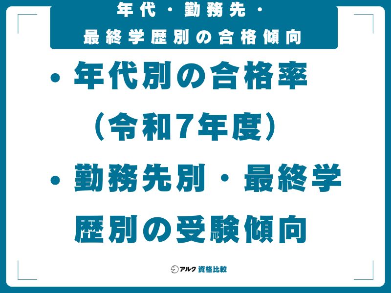 年代・勤務先・最終学歴別の合格傾向
