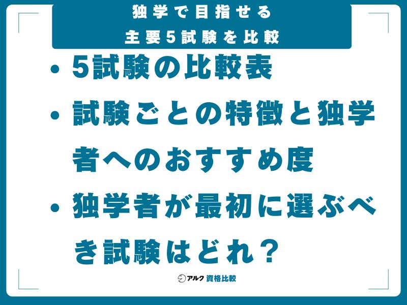 独学で目指せる主要5試験を比較