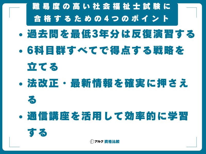難易度の高い社会福祉士試験に合格するための4つのポイント