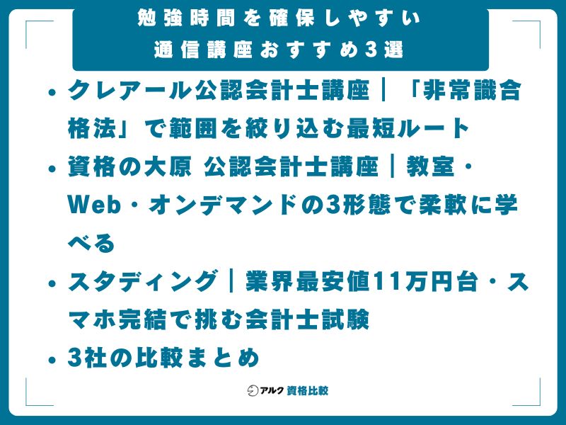 勉強時間を確保しやすい通信講座おすすめ3選