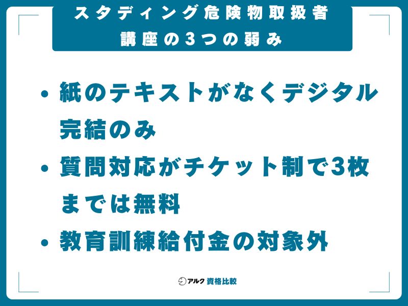 スタディング危険物取扱者講座の3つの弱み