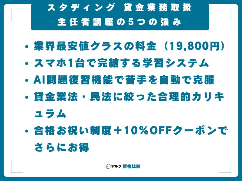 スタディング 貸金業務取扱主任者講座の5つの強み