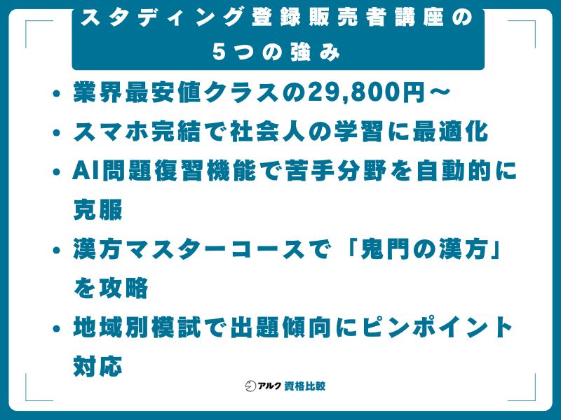 スタディング 登録販売者講座の5つの強み