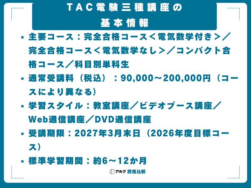 TAC電験三種講座の基本情報