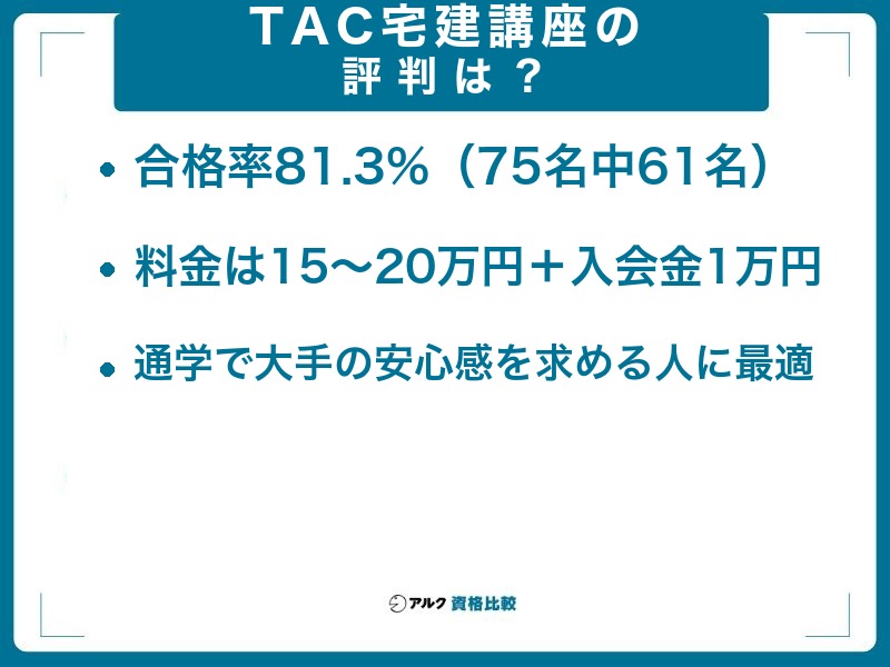 TAC宅建講座の評判は？3行でまとめると