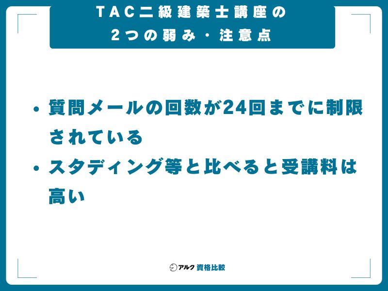 TAC二級建築士講座の2つの弱み・注意点