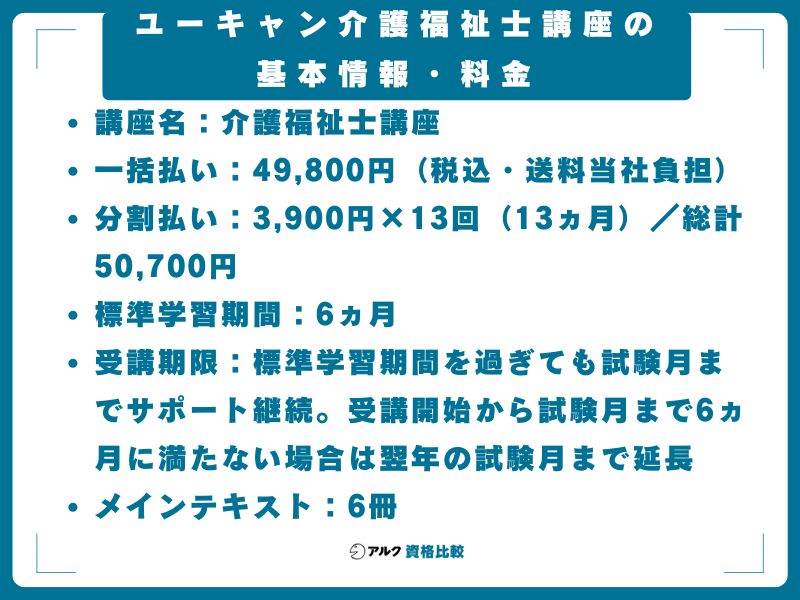 ユーキャン介護福祉士講座の基本情報・料金