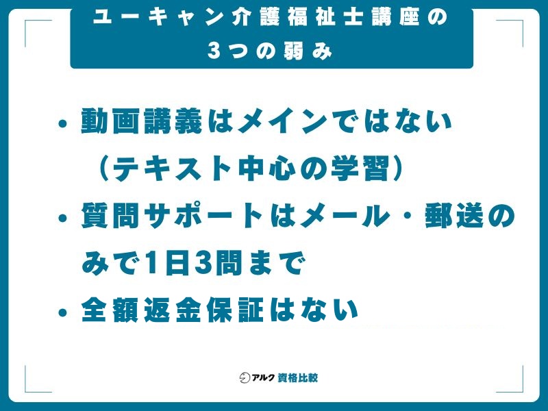 ユーキャン介護福祉士講座の3つの弱み