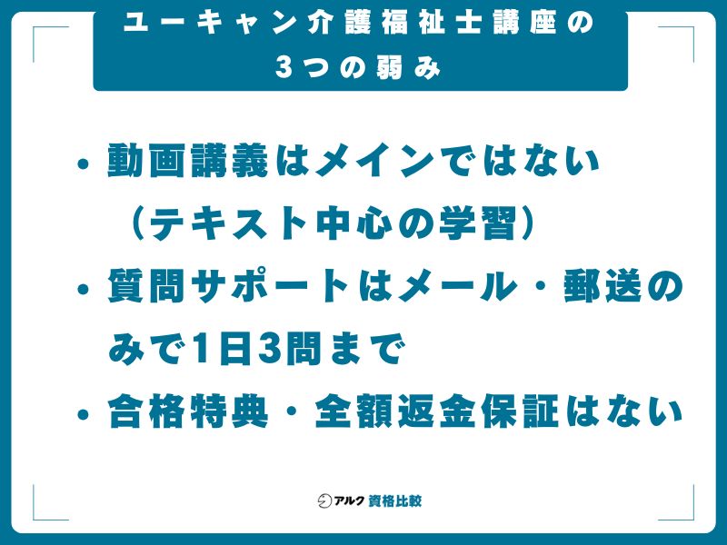ユーキャン介護福祉士講座の3つの弱み