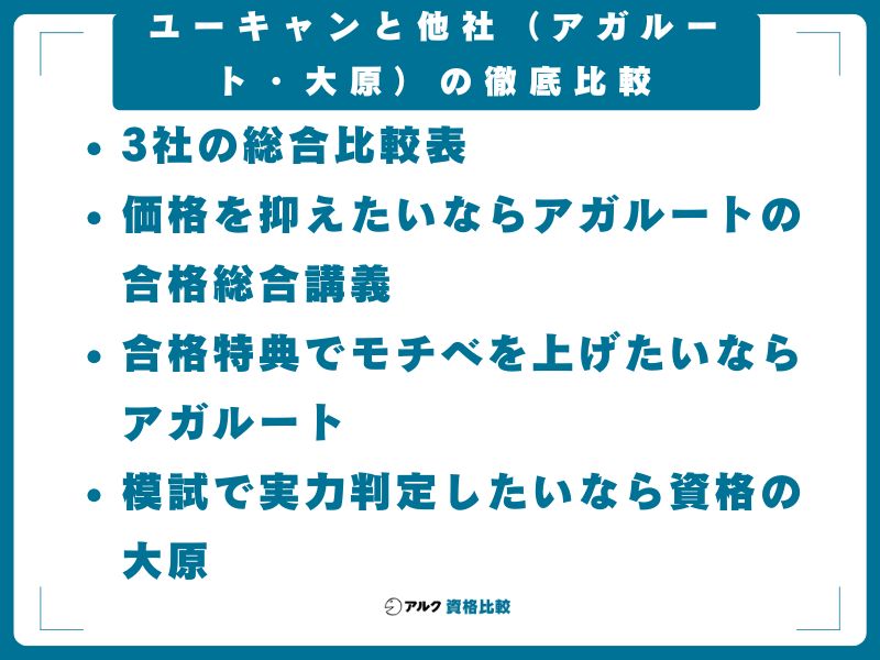 ユーキャンと他社（アガルート・大原）の徹底比較