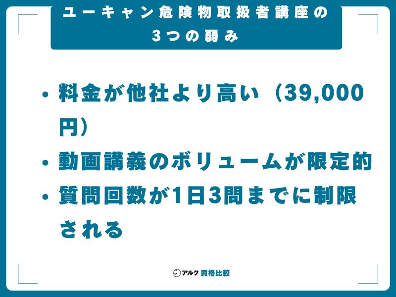 ユーキャン危険物取扱者講座の3つの弱み