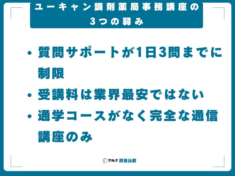 ユーキャン調剤薬局事務講座の3つの弱み