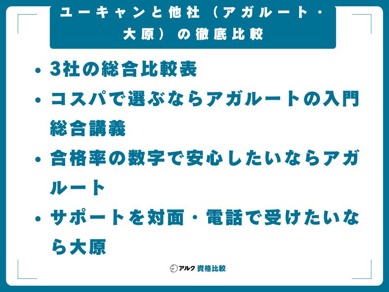 ユーキャンと他社（アガルート・大原）の徹底比較