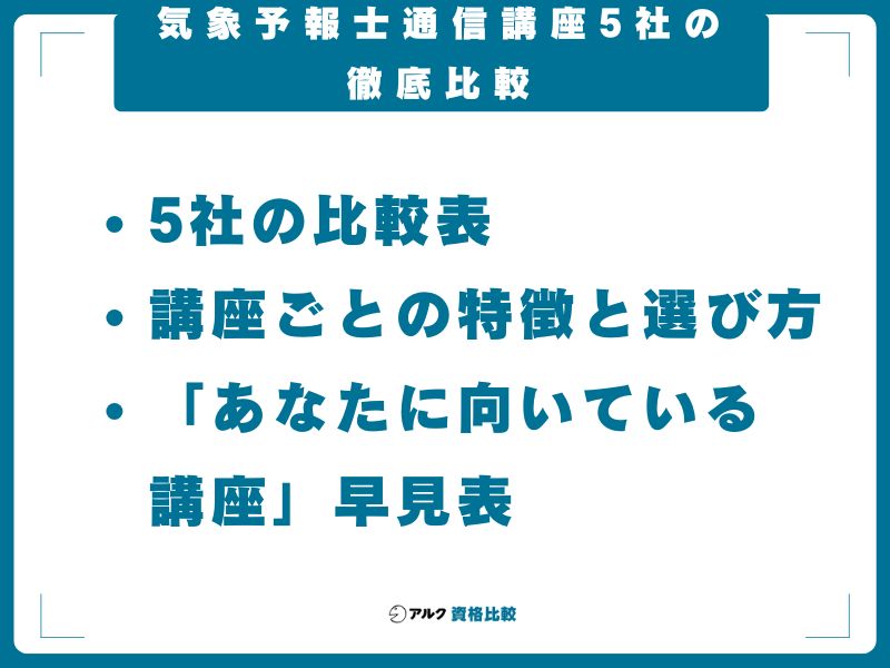 気象予報士通信講座5社の徹底比較