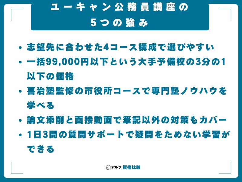 ユーキャン公務員講座の5つの強み