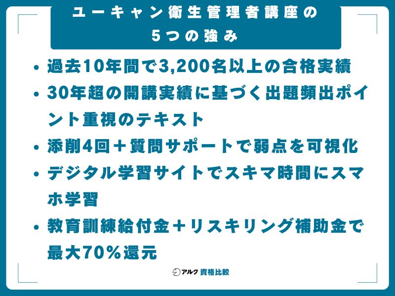 ユーキャン衛生管理者講座の5つの強み
