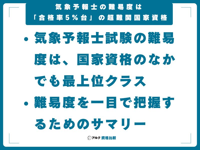 結論｜気象予報士の難易度は「合格率5％台」の超難関国家資格