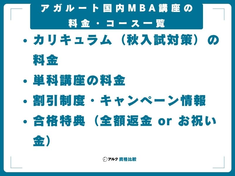 アガルート国内MBA講座の料金・コース一覧【2026年最新】