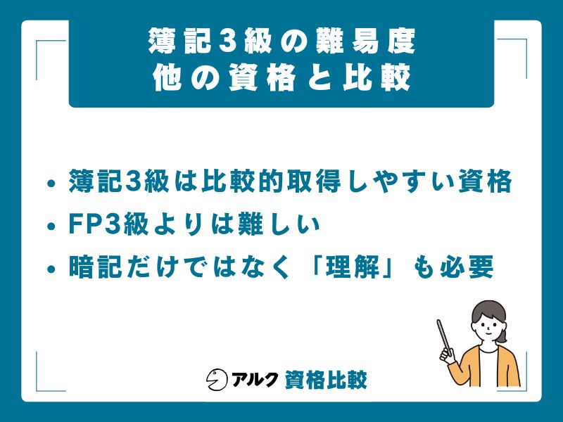 他の資格と比較した簿記3級の難易度