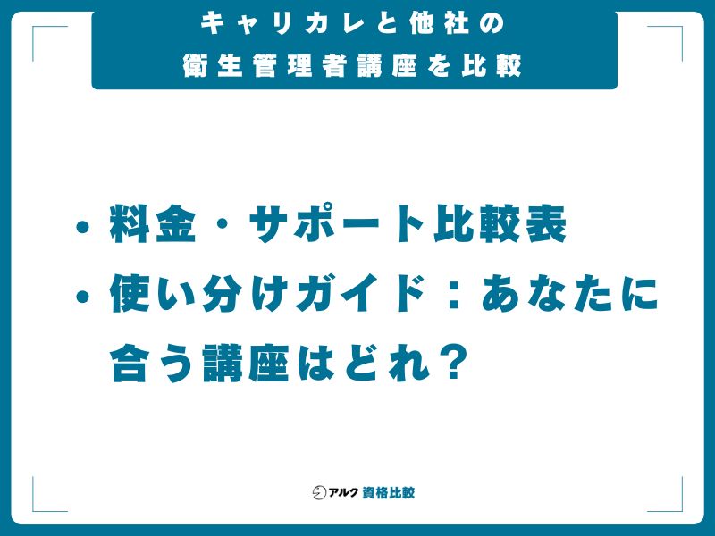 キャリカレと他社の衛生管理者講座を比較