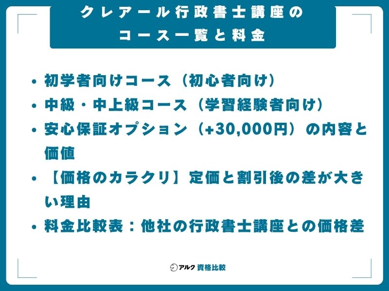 クレアール 行政書士講座 コース一覧 料金 2026年度