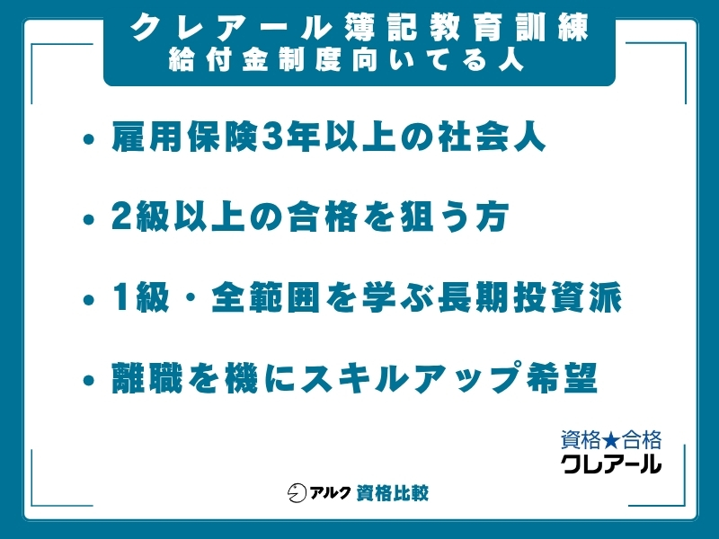 クレアール 簿記 教育訓練給付金 向いてる人