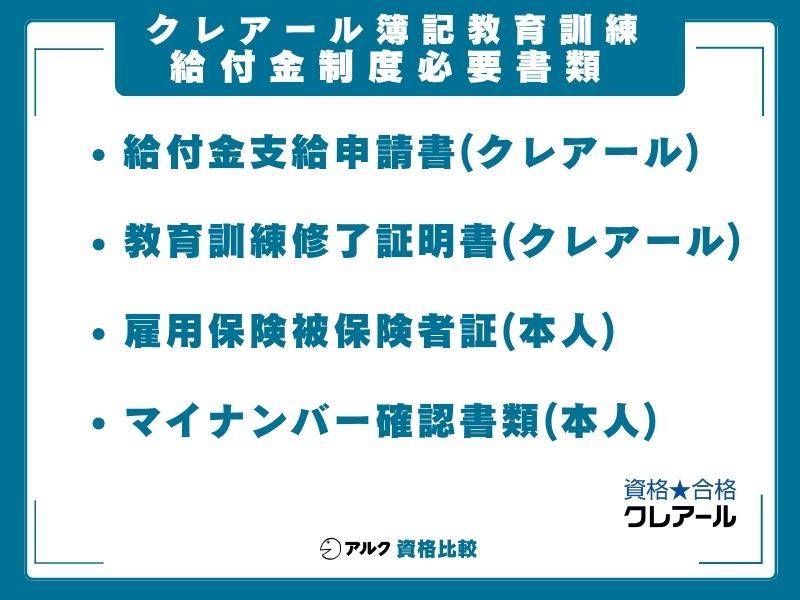 クレアール 簿記 教育訓練給付金 書類