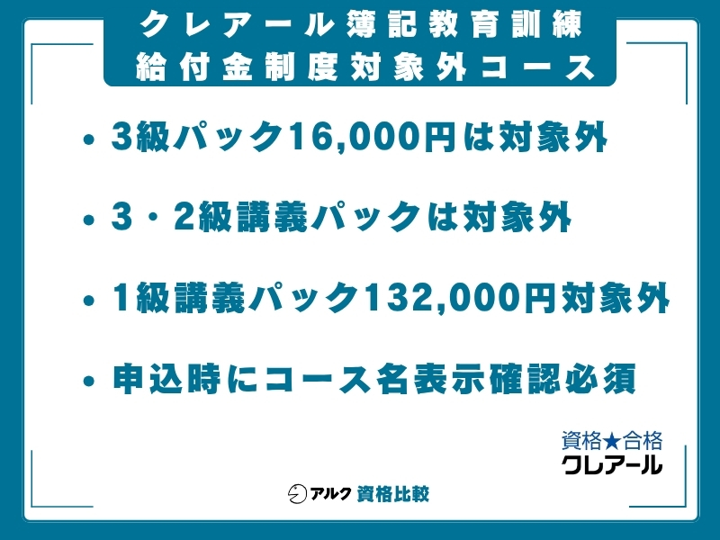 クレアール 簿記 教育訓練給付金 対象外