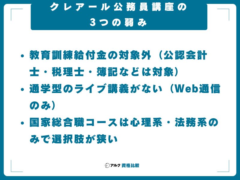 クレアール公務員講座の3つの弱み｜デメリットも正直に解説