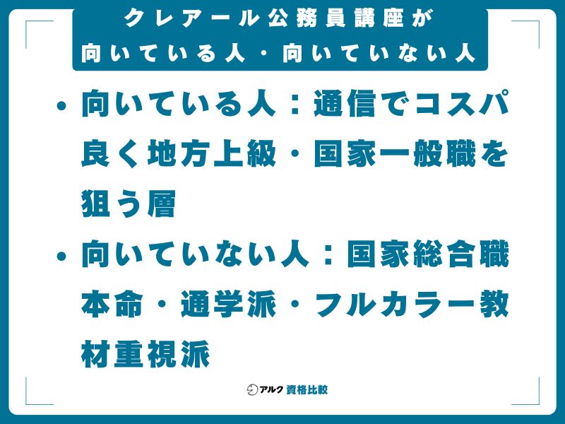 クレアール公務員講座が向いている人・向いていない人