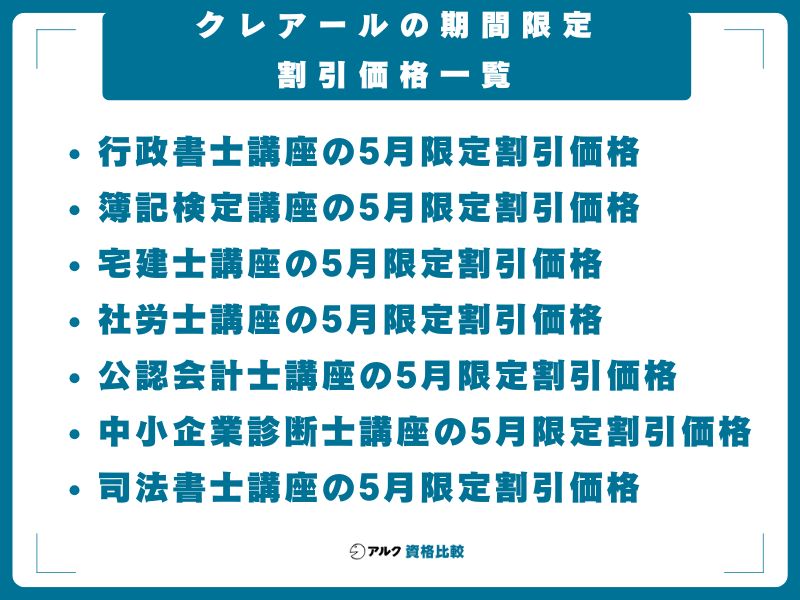 クレアールの期間限定割引価格一覧