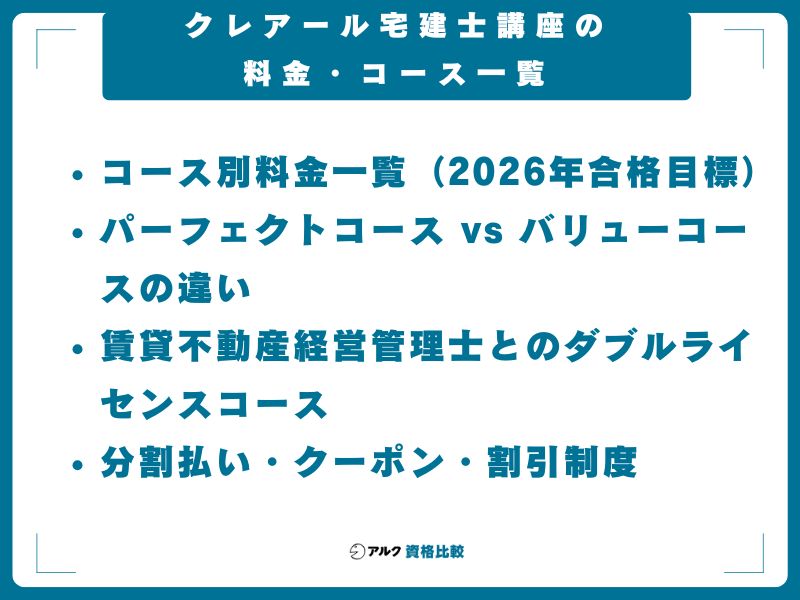 クレアール宅建士講座の料金・コース一覧