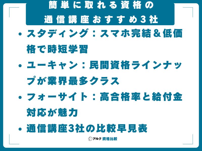 簡単に取れる資格の通信講座おすすめ3社
