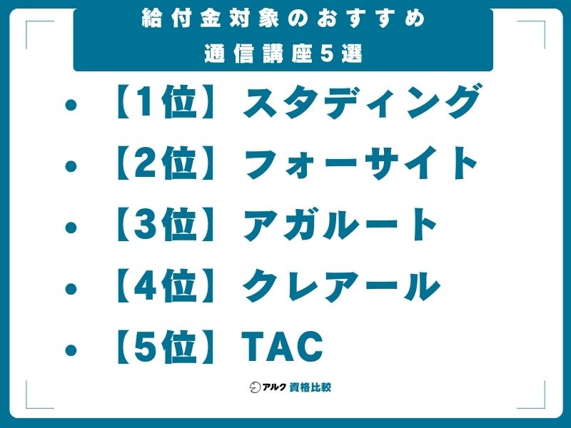 給付金対象のおすすめ通信講座5選【2026年版】