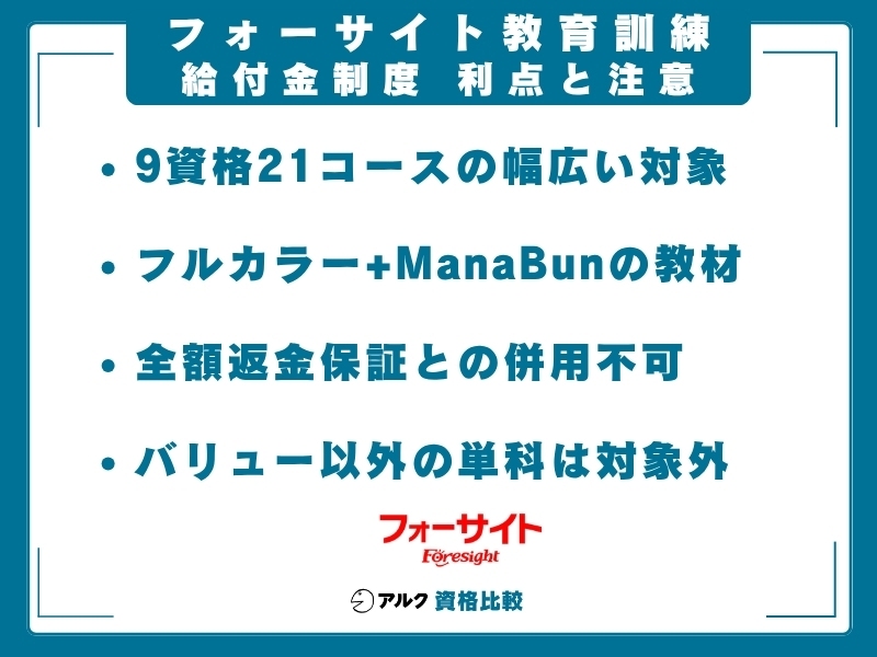 フォーサイト 給付金制度
利点と注意点