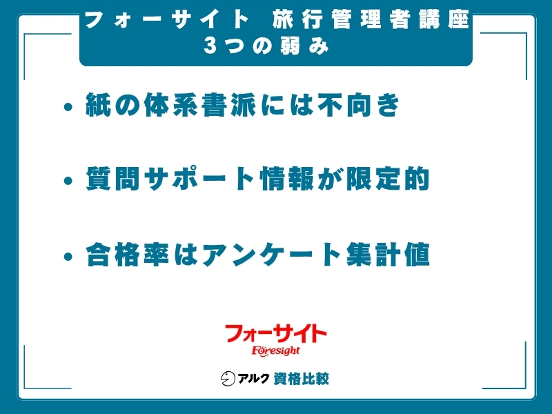 フォーサイト 旅行管理 弱み