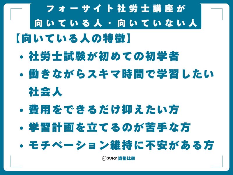 フォーサイト社労士講座が向いている人・向いていない人