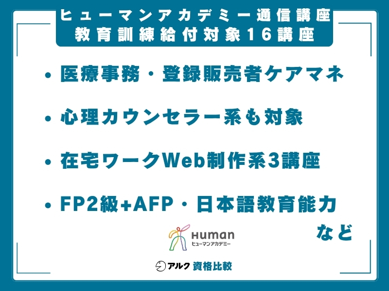 ヒューマンアカデミー 通信講座 教育訓練給付金対象講座
