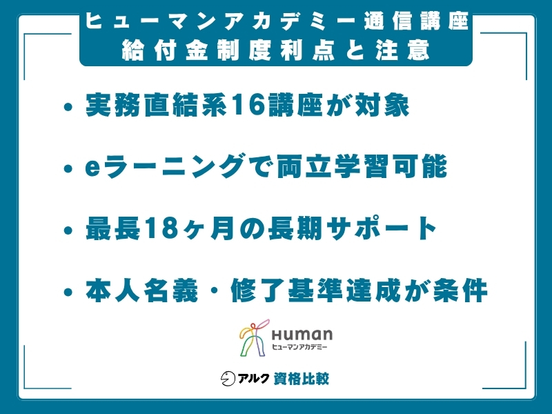 ヒューマンアカデミー 通信講座 教育訓練給付金の利点と注意点