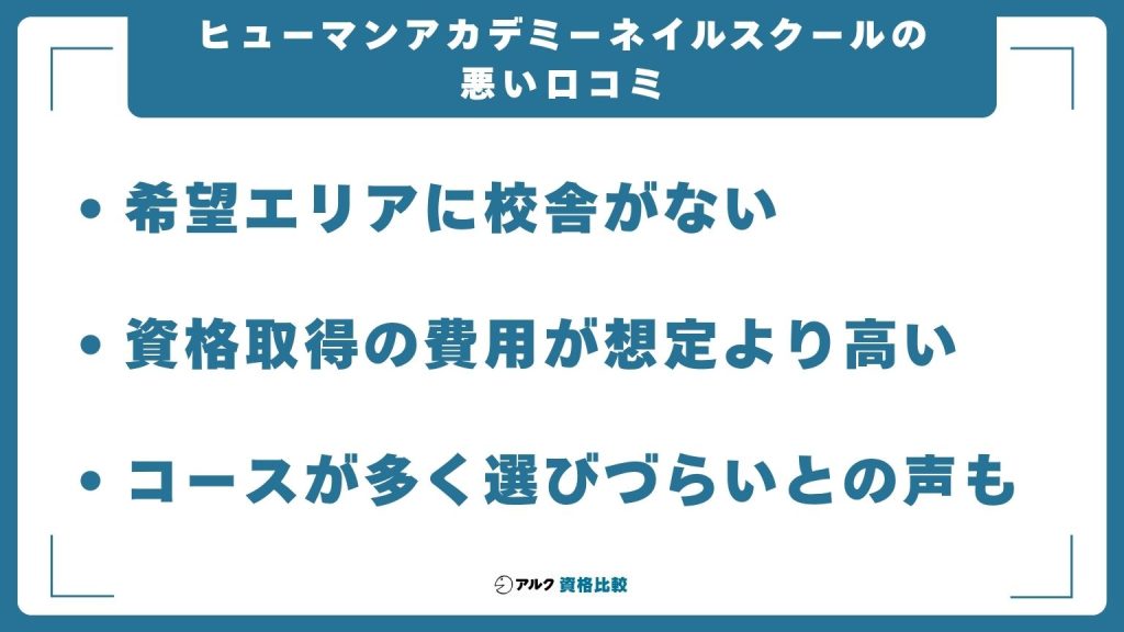 ヒューマンアカデミーネイルスクールの悪い口コミ